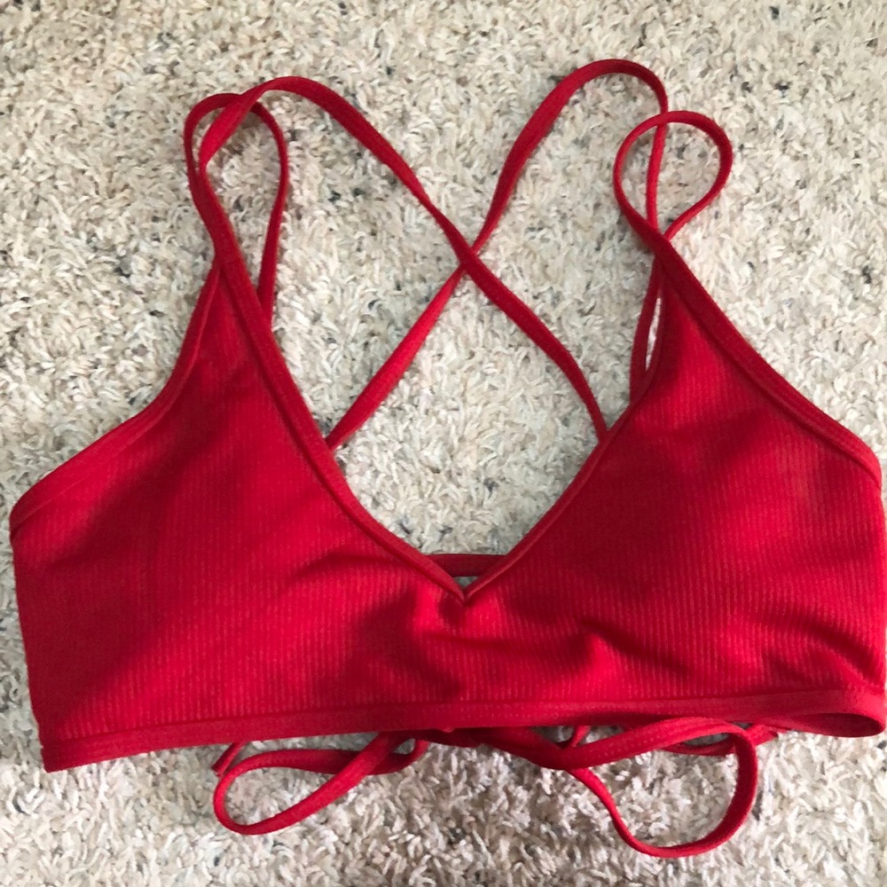 Shein L red bathing suit strappy top